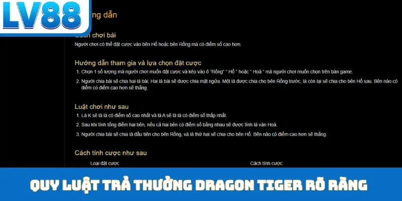 Quy luật trả thưởng dragon tiger rõ ràng