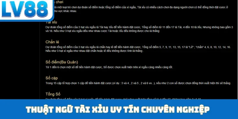 Thuật ngữ tài xỉu uy tín chuyên nghiệp